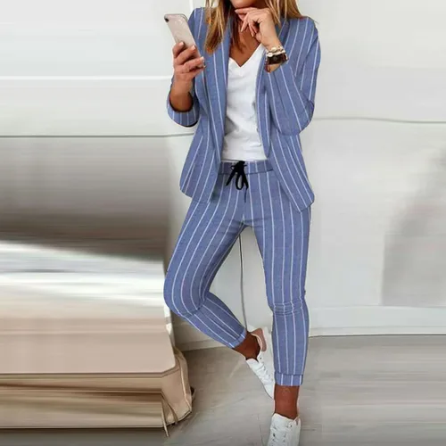 Vista 2 de Chaqueta delgada casual para mujer, chaqueta delgada de manga larga, chaqueta de oficina, pantalones de negocios, trajes de exterior, traje