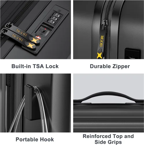 Vista 6 de MGOB Equipaje de mano Maleta rígida con ruedas giratorias y cerradura TSA, aprobada por aerolíneas para hombres y mujeres, Negro -, Lugggage