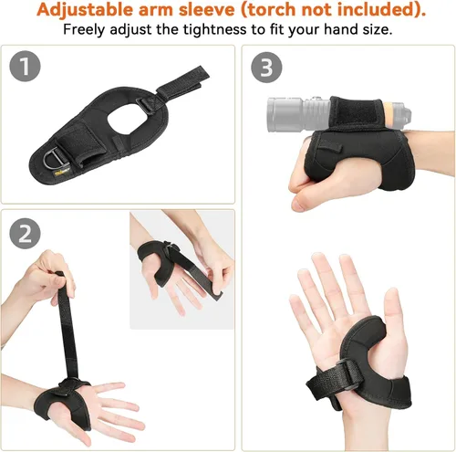 Vista 4 de ORCATORCH Diving Flashlight Glove Hands-Free Flashlight Holder Universal Adjustable Wrist Strap Scuba Dive Lights Accessories