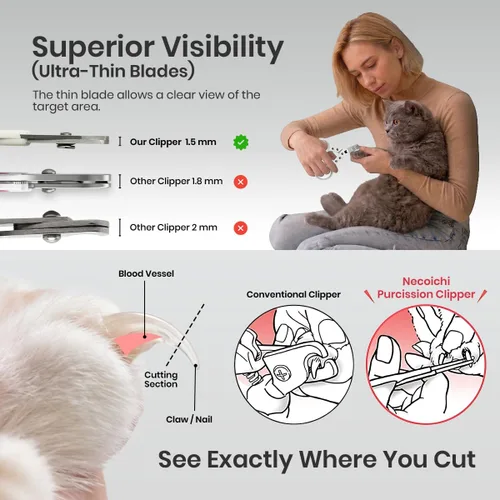Vista 7 de NECOICHI Purrcision - Cortauñas felino para gatos, sin estrés, fabricado por expertos en Japón, más limpio, más fácil, más seguro, cuchillas 30% más