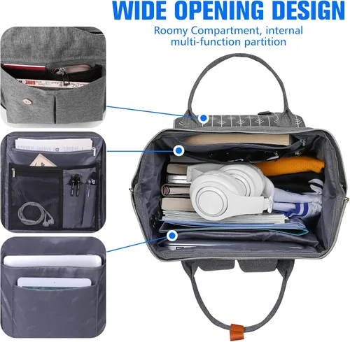 Vista 2 de MOMUVO Mochila para computadora portátil para mujer, bolsa para laptop de 15.6 pulgadas, mochila de trabajo con puerto de carga USB, mochila