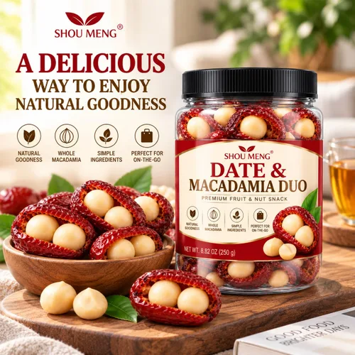 Vista 7 de Dátiles rellenos de nueces de macadamia, aperitivos suaves y masticables