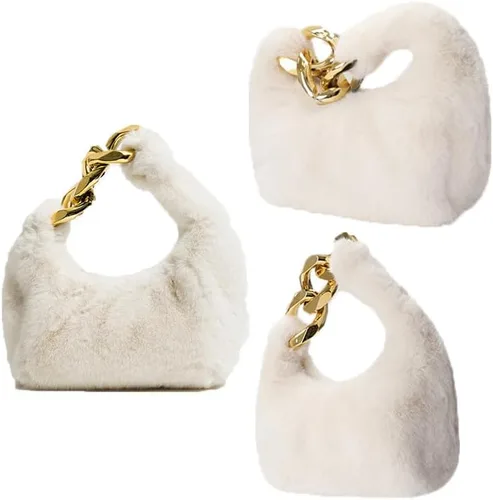 Vista 2 de Bolso de mano de felpa de piel sintética de invierno para mujer, bolsa de bola de masa mullida, mini bolso esponjoso con asa superior, bolso pequeño