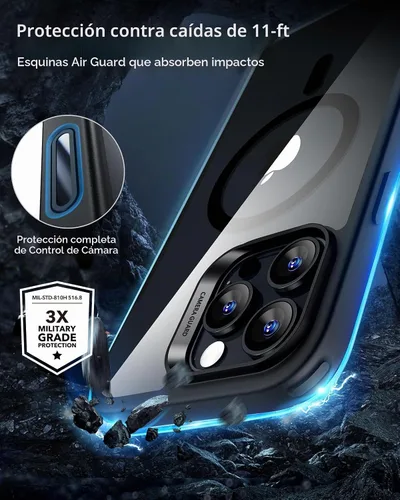Vista 7 de ESR Classic Hybrid - Funda para iPhone 16 Pro, color negro transparente claro negro