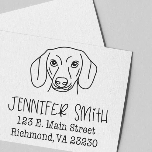 Vista 8 de Sello de dirección personalizado Basset Hound – Sello personalizable con nombre y dirección para sobres, ideal para amantes de los perros