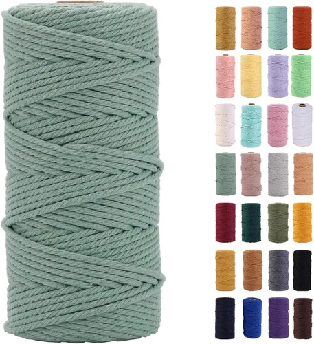 Vista 35 de Cuerda de macramé azul aire de 0.079 in x 220 yardas, cuerda de algodón colorido de algodón suave para colgar en la pared, colgadores de plantas