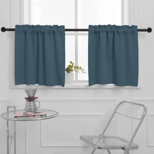 Vista 15 de Pickluc Cortina opaca de cocina de 20 pulgadas de largo, con bolsillo para barra, cortinas para ventanas pequeñas en sala de estar, sótano Beige