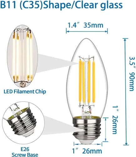 Vista 3 de BORT Bombillas LED B11, regulables de 4 W equivalentes a bombillas LED de 40 W, 2700 K blanco cálido, bombillas LED estándar E26 de base media