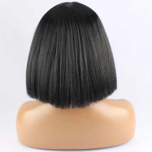 Vista 7 de WeKen peluca de moda con corte bob corto, con flequillo recto, para mujer, peluquines sintéticos, Negro