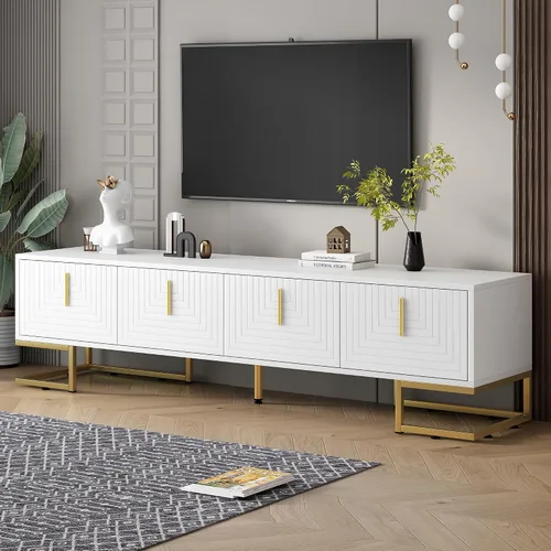 Vista 15 de Merax Minimalist 103" Entertainment Wall Unit Set with Overhead Bridge for TVs Up to 75", Modern Large Media Console with Adjustable Shelves, Ample