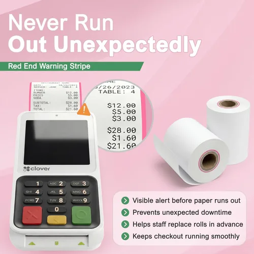 Vista 2 de Papel de recibo térmico para encimera compacto compatible con Clover de 2 1/4 pulgadas x 55 pies (10 rollos)