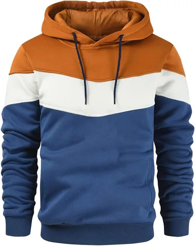 Vista 8 de Gesean - Sudadera con capucha para hombre, diseño de bloques de color, estilo suéter, manga larga, casual, con bolsillo