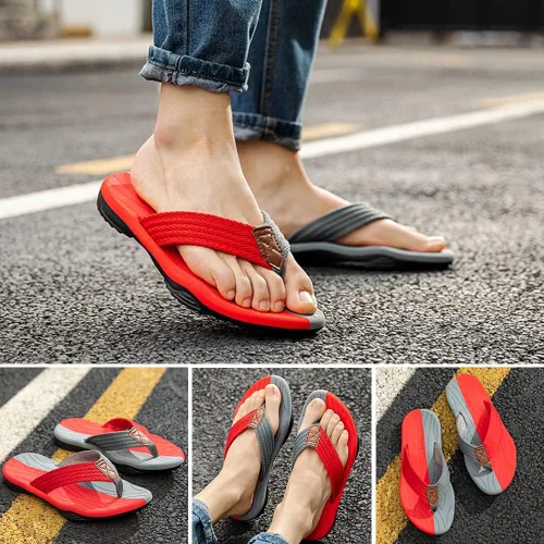 Vista 5 de MGGMOKAY Sandalias cómodas para hombre, sandalias con soporte de arco, sandalias casuales con correa en T para hombre, zapatos de playa de verano