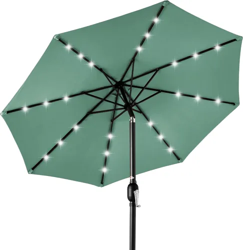 Vista 53 de Best Choice Products Sombrilla de Patio Solar de Poliéster con Luz LED de 10 pies con Ajuste de Inclinación y Tela Resistente a los Rayos UV - Gris