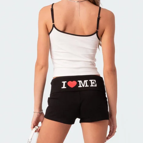 Vista 3 de Pantalones cortos para correr de verano para mujer, estampado de letras, pantalones cortos deportivos para entrenamiento de fitness al aire libre