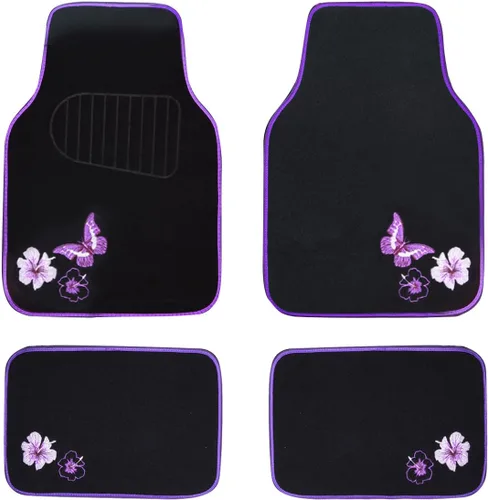 Vista 17 de CAR PASS Juego de fundas universales para asiento delantero de automóvil, diseño de flores bordadas, impermeables, fundas para volante, mariposa