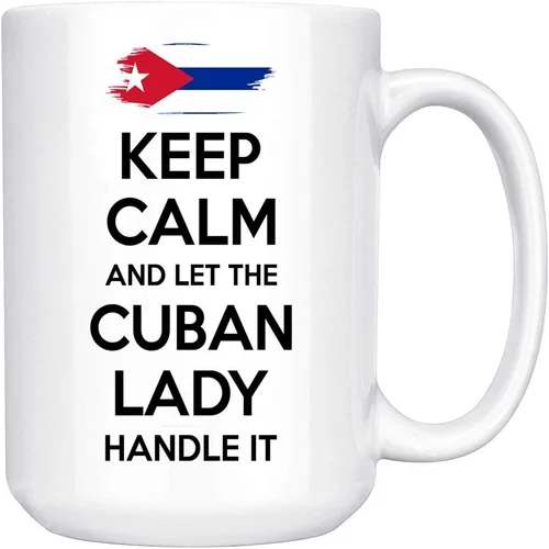 Vista 2 de Taza de 11 onzas con texto en inglés «Keep Calm And Let The Cuban Lady Handle» (Keep Calm And Let The Cubana Lady Handle)