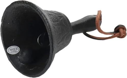 Vista 3 de Campana de mano de hierro fundido sólido con asa para escuela, hogar, hotel, Navidad y servicio de boda, 1 unidad (negro)