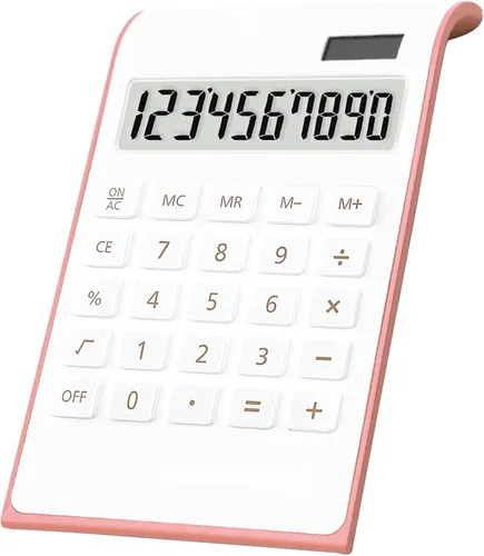 Vista 7 de Green Calculator, 10 Digits Solar Battery Basic, Dual Powered Desktop Calculator, Tilted LCD Display, Inclined Design Slim