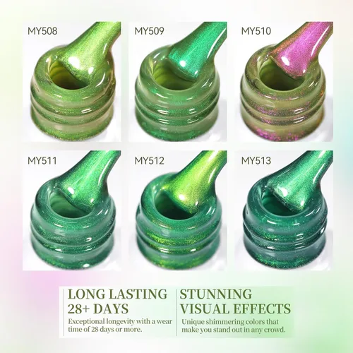 Vista 5 de Born Pretty Esmalte de uñas de gel magnético de ojos de gato verde, 6 colores brillantes con purpurina de cristal holográfico, salvia, oliva