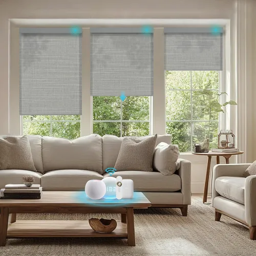 Vista 48 de Persianas motorizadas con control remoto, persianas enrollables opacas completas, funcionan con Homekit Alexa y Google Assistant, persianas solares