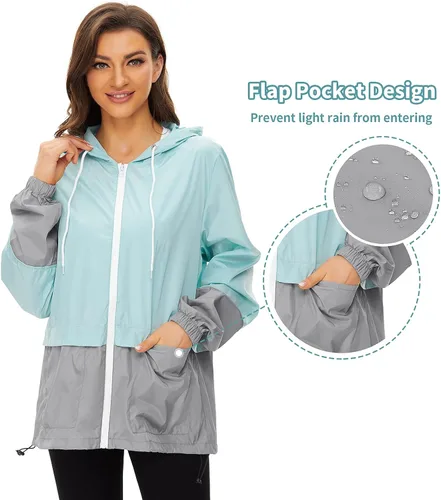 Vista 4 de Abrigos de lluvia para mujer, ligeros, impermeables, para exteriores, con capucha, impermeables plegables