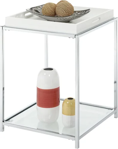 Vista 4 de Convenience Concepts Mesa auxiliar Palm Beach con estante y bandejas extraíbles, color blanco