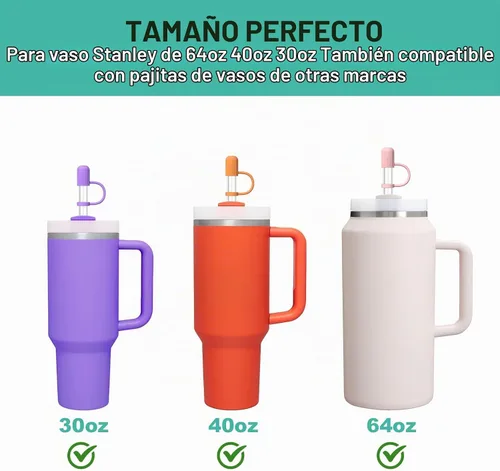Vista 3 de 6 popotes transparentes de repuesto con tapas protectoras para taza Stanley de 40 oz y 64 oz, popotes reutilizables con tapa, tapón, cepillo
