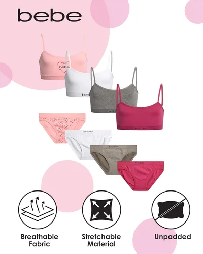 Vista 2 de bebe Conjunto de ropa interior para niñas, 8 piezas, brasier de entrenamiento sin costuras y bragas a juego para niñas