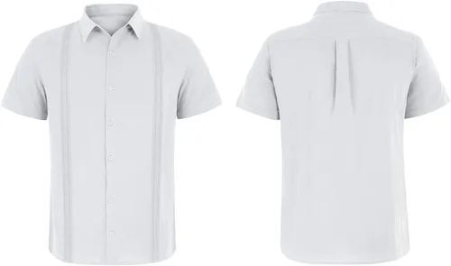 Vista 4 de Hestenve Guayabera - Camisas casuales de lino y algodón con botones de manga corta para hombre, camisa hawaiana cubana de verano, playa, trabajo