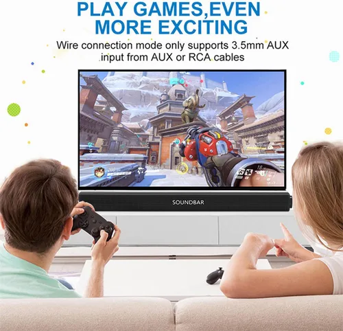 Vista 5 de Barra de sonido portátil para TV/PC, exterior/interior con cable e inalámbrico Bluetooth 5.0 altavoz con control remoto y cable óptico, barra