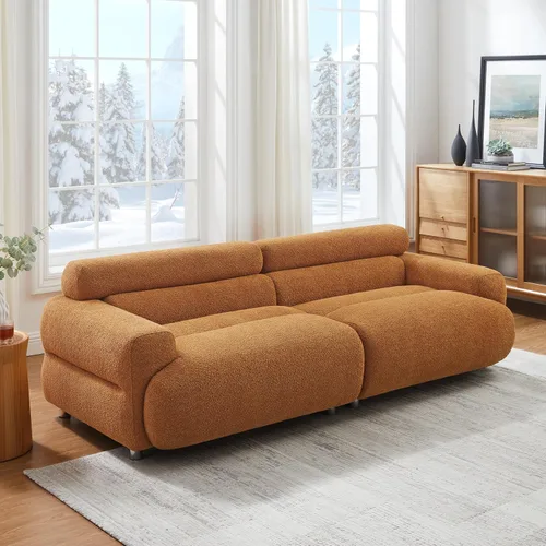 Vista 3 de VANOMi Sofá Loveseat Boucle Cloud de 89", Cómodo Sofá Boucle Tapizado de Asiento Profundo, Sofá Moderno de Mediados de Siglo para Sala de Estar Curry