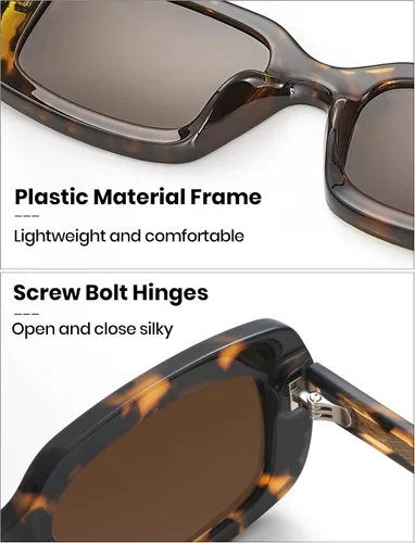 Vista 8 de Veda Tinda Vision Lentes de sol rectangulares para mujer y hombre, modernos años 90, estilo retro, cuadrados, TAC, polarizados, protección UV