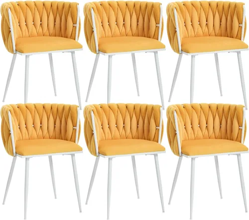 Vista 23 de Juego de 2 sillas de comedor de terciopelo, sillas tapizadas tejidas para sala de estar, sillas modernas de cocina y comedor, sillas decorativas