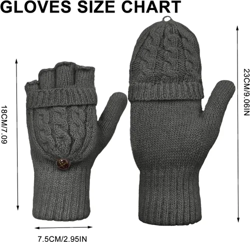 Vista 22 de Beurlike Guantes de invierno para mujer, de lana cálida, a prueba de viento, convertibles, sin dedos