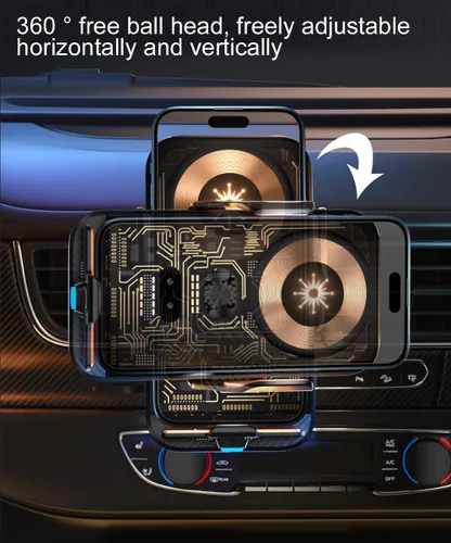 Vista 4 de Cargador inalámbrico transparente con sensor inteligente de 15 W, soporte para teléfono de ventilación de aire del automóvil, carga rápida QC