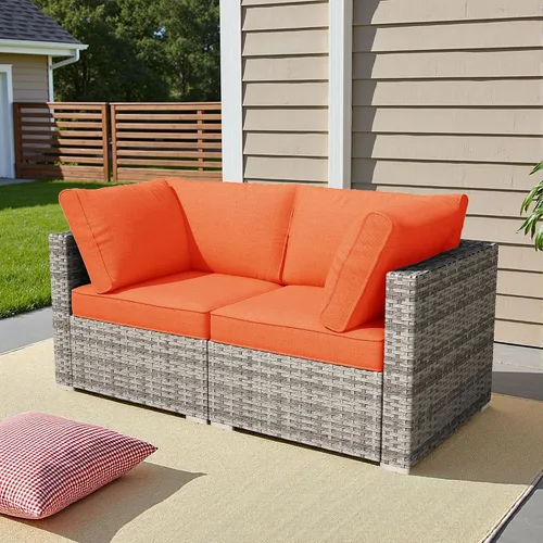 Vista 26 de HOOOWOOO Patio Sectional Furniture Set,2 Piece Couch Set with 2 Matching Armless Chairs(Beige)