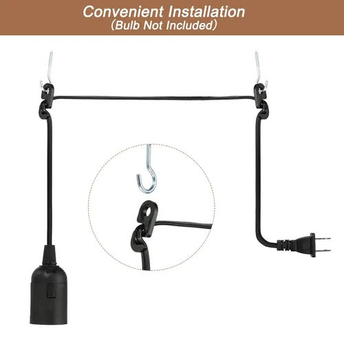 Vista 5 de PATIKIL Cable de luz colgante de 15 pies, paquete de 2 lámparas colgantes de extensión con interruptor de encendido/apagado enchufe para bombilla