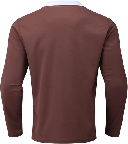 Vista 4 de Camisa polo de manga larga para hombre, ajuste delgado, con cremallera de 14, vintage, a rayas, ligera, para golf, casual, para negocios, para hombre