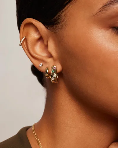 Vista 2 de PAVOI Aretes de plata de ley 925 chapados en oro de 14 quilates para mujer, aretes de aro de circonita cúbica multicolor