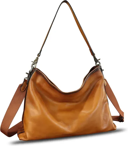 Vista 2 de Bolso Hobo de cuero genuino para mujer, bolso de mano vintage, bolso de hombro hecho a mano, bolso cruzado