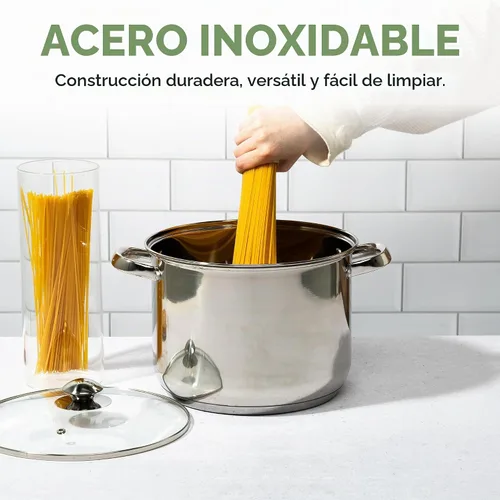 Vista 3 de Olla sopera de acero inoxidable Ecolution, olla de cocina lista para inducción con tapa de vidrio, apta para horno, olla de sopa apta