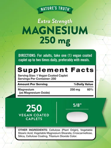 Vista 2 de Nature's Truth Suplemento de magnesio para mujeres y hombres 250 mg 250 unidades Vegano, sin OMG y sin gluten Óxido de magnesio