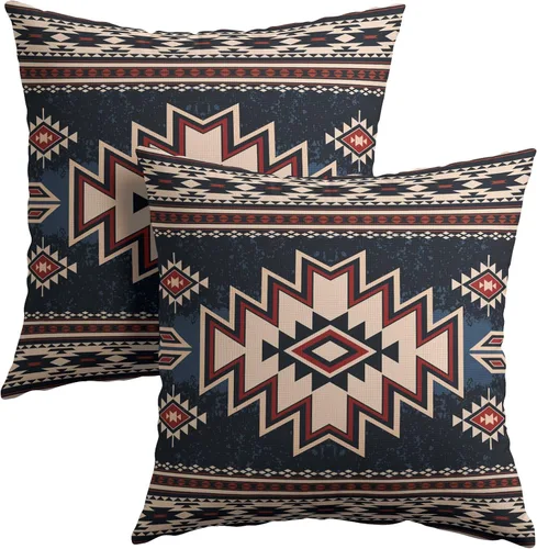 Vista 23 de Fundas de almohada tribales marrones - Juego de 2 fundas de almohada étnicas 40x40 cm azteca geométrica para decoración de sofá, cama, hogar