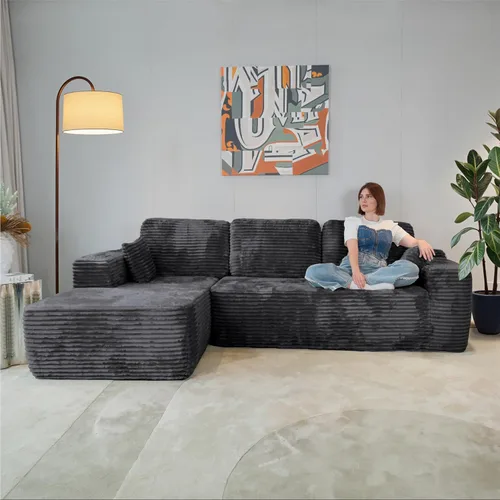 Vista 10 de Sofá modular sin hueso de 105 pulgadas, sofá modular en forma de L, sin marco, modular en forma de L, sin montaje, para sala de estar/dormitorio