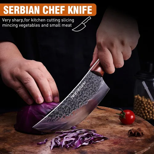 Vista 4 de Naitesen Juego de 4 cuchillos de carnicero y cuchillos de cocina, forjados a mano, muy afilados para cortar carne, cocinar, barbacoa, regalos