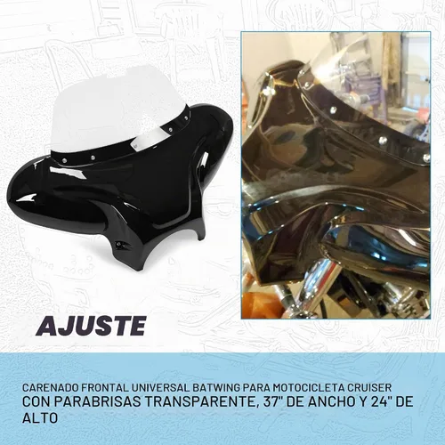Vista 3 de Carenado universal, alas de murciélago, con parabrisas polarizado, para motocicleta grande Cruiser.
