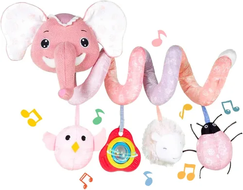 Vista 8 de Koty Juguetes para Asiento de Coche, Juguete de Peluche en Espiral para Bebés con Caja de Música, Sonajero y Cascabeles Colgantes para Cochecito