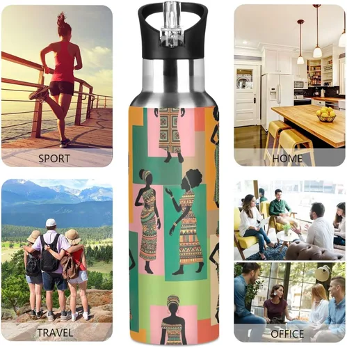 Vista 5 de Stainless Steel Water Bottle 32 Oz, Leakproof Water Bottles for Gym Outdoor Travel School, Retro Women Colorful