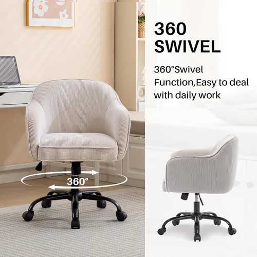 Vista 5 de Silla de escritorio para oficina en casa con brazos, ruedas doradas, silla moderna tapizada en terciopelo, silla de computadora enrollable, silla